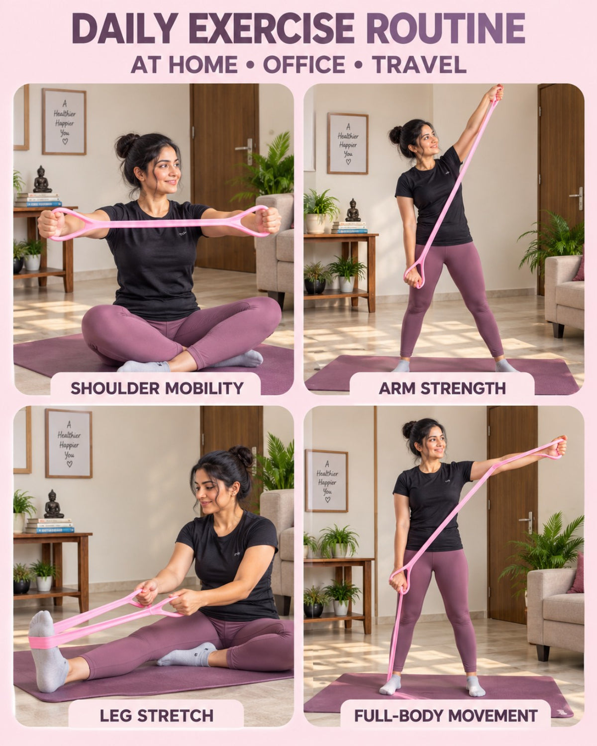 Daily Figure 8 resistance band exercise routine for home office and travel